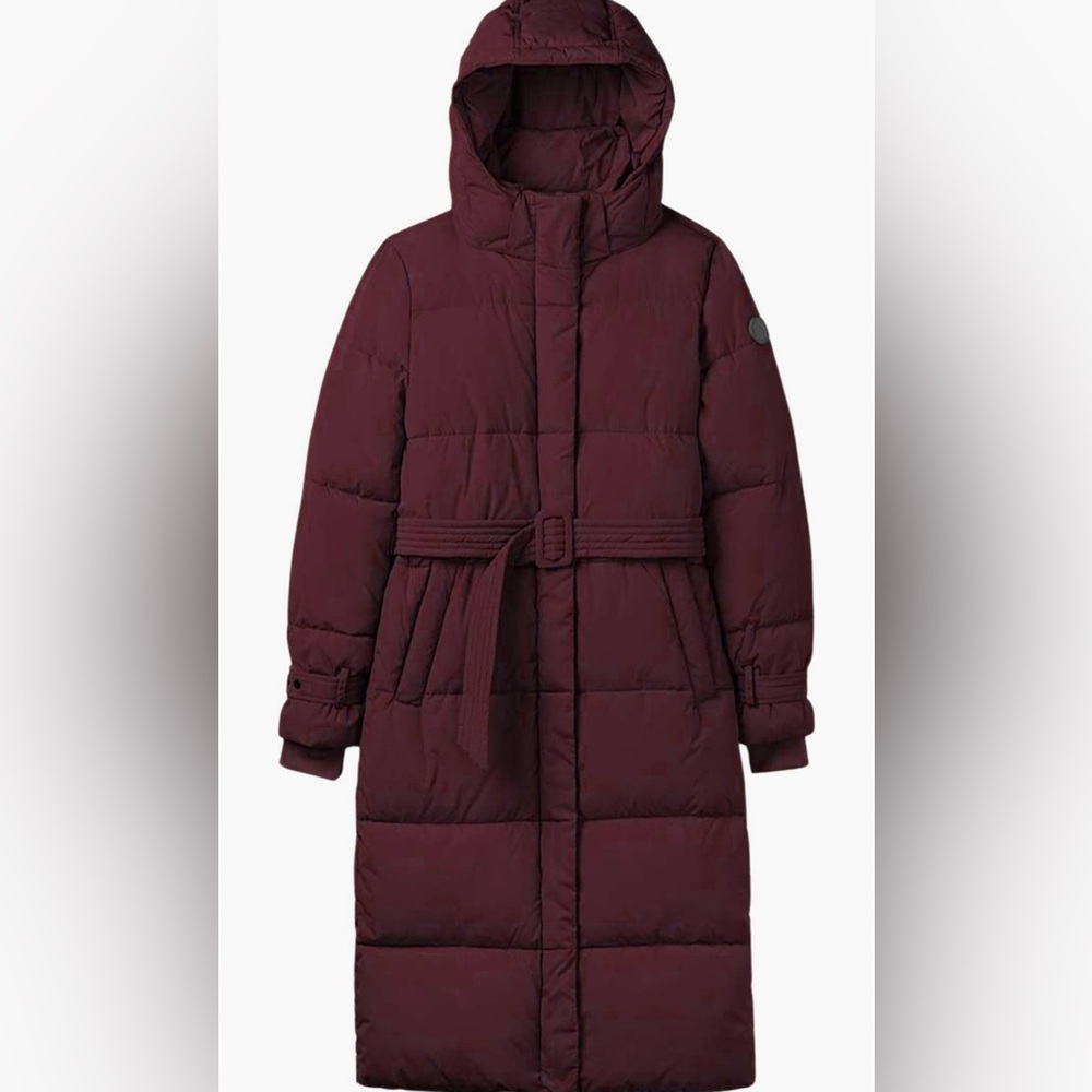 Hooded Mara Belted Burgundy Puffer Coat
